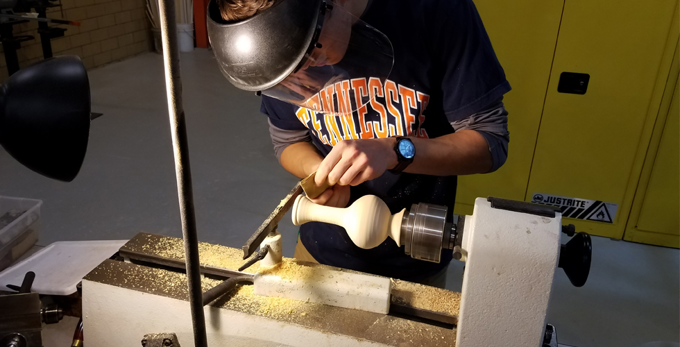 Student Working in the Woodworking Facility