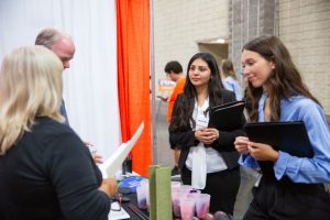 Students meeting with companies