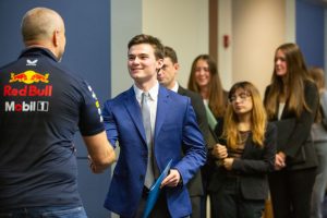 Students lining up to network